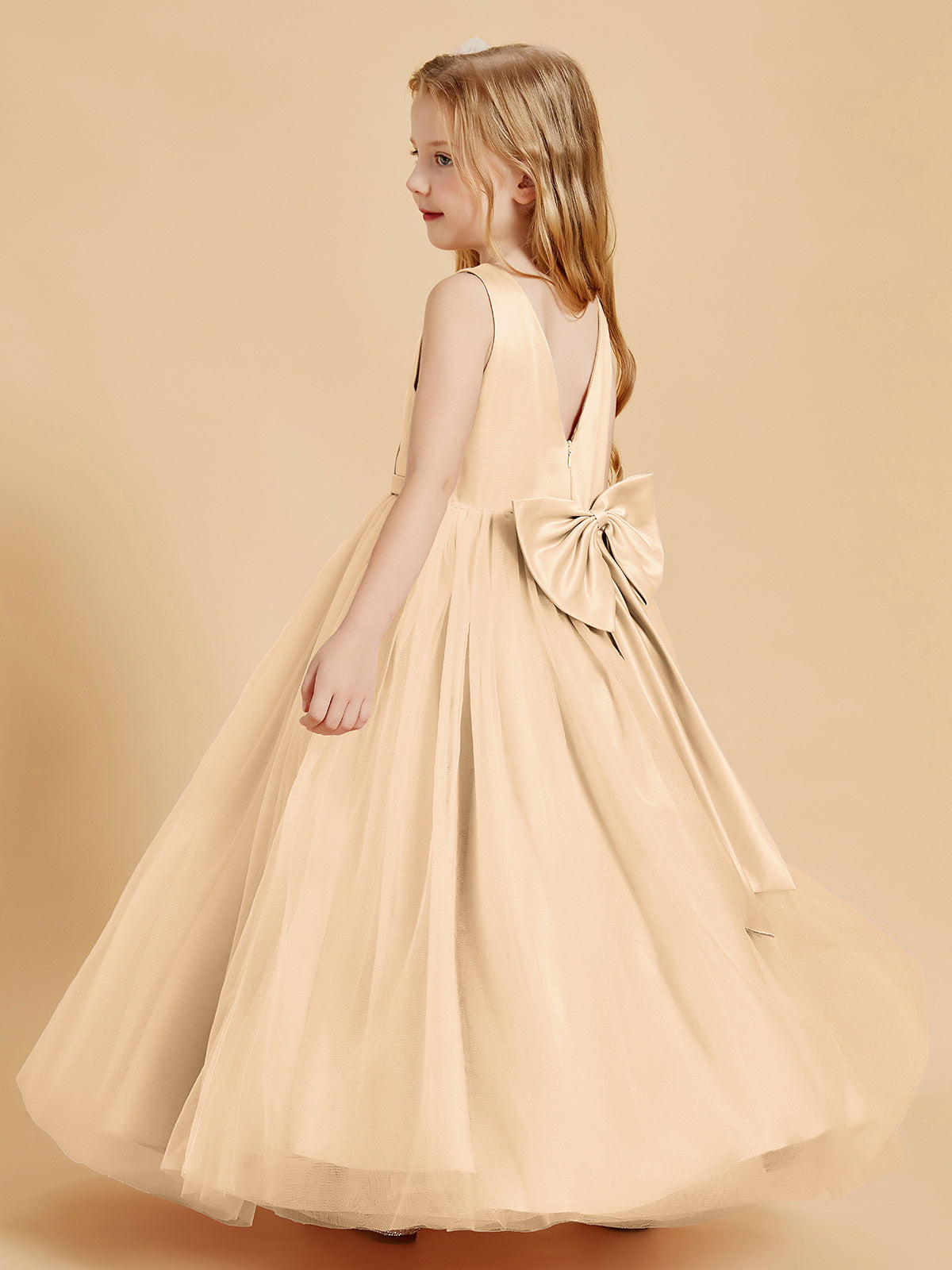 Tulle Junior Bridesmaid Dresses Satin Top Peach